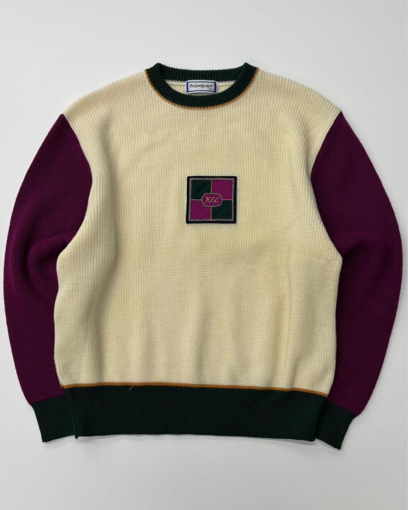 Yves Saint Laurent 생로랑 90‘s 퍼플-베이지 디테일 울 니트 4