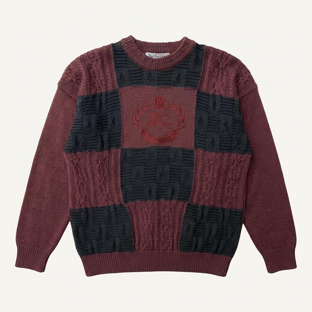 Burberry 버버리 크레스트 로고 버건디 퓨어 뉴 울 니트 1