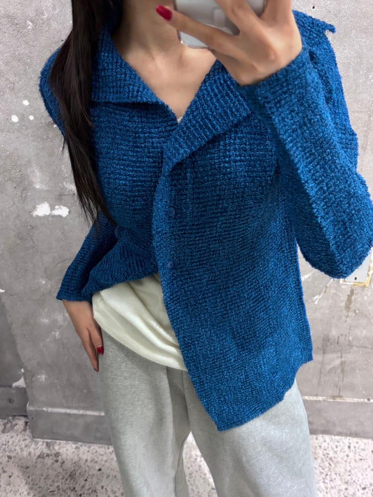 IsseyMiyake 이세이미야케 블루 폴리 카라 가디건 3