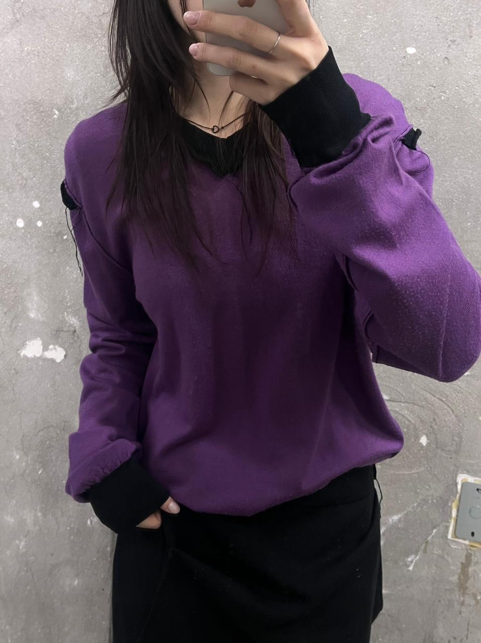 (중고) Comme des Garcons 꼼데가르송 옴므 플러스 퍼플 배색 울 니트 2