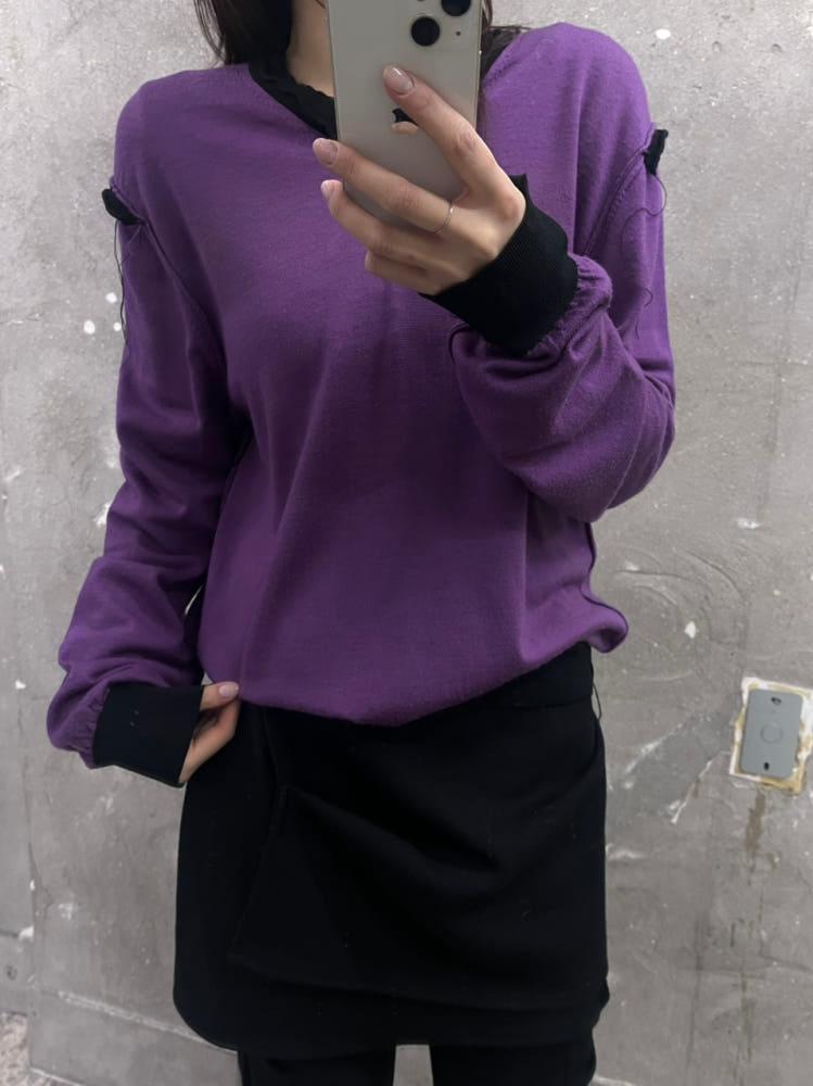(중고) Comme des Garcons 꼼데가르송 옴므 플러스 퍼플 배색 울 니트 4