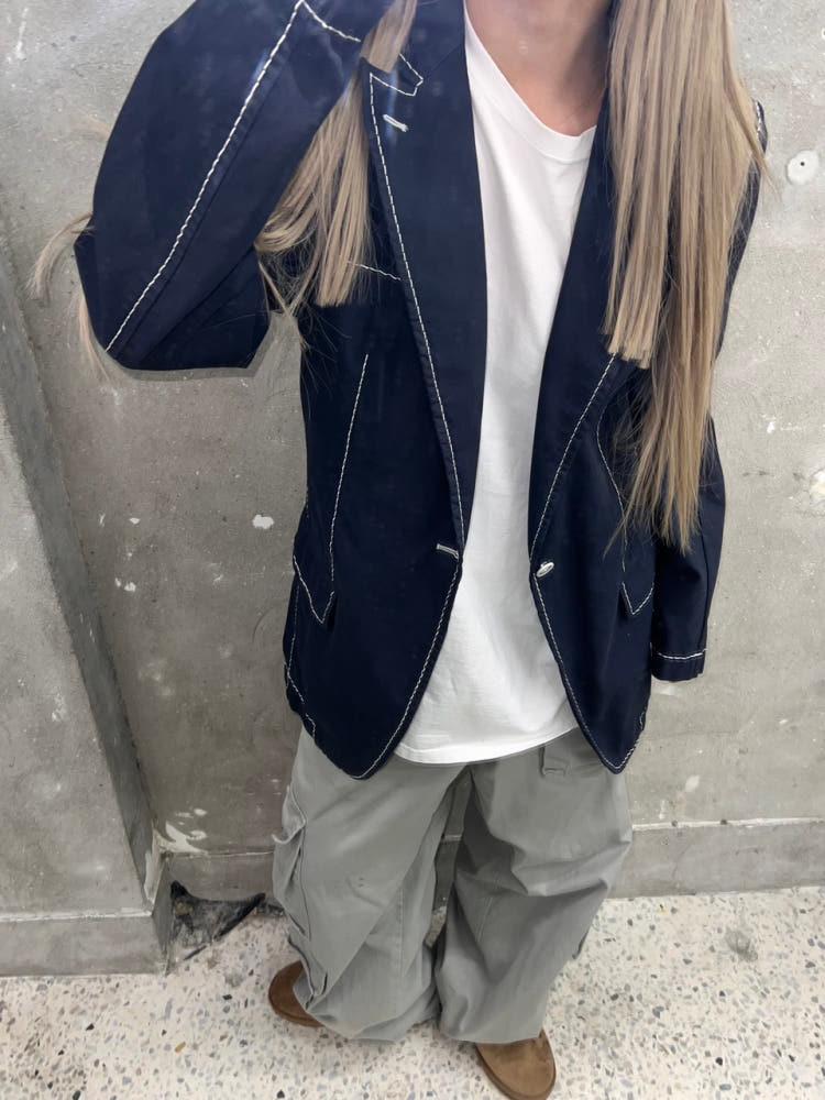 isseymiyake 이세이 미야케 스티치 패턴 네이비 싱글 블레이저 3