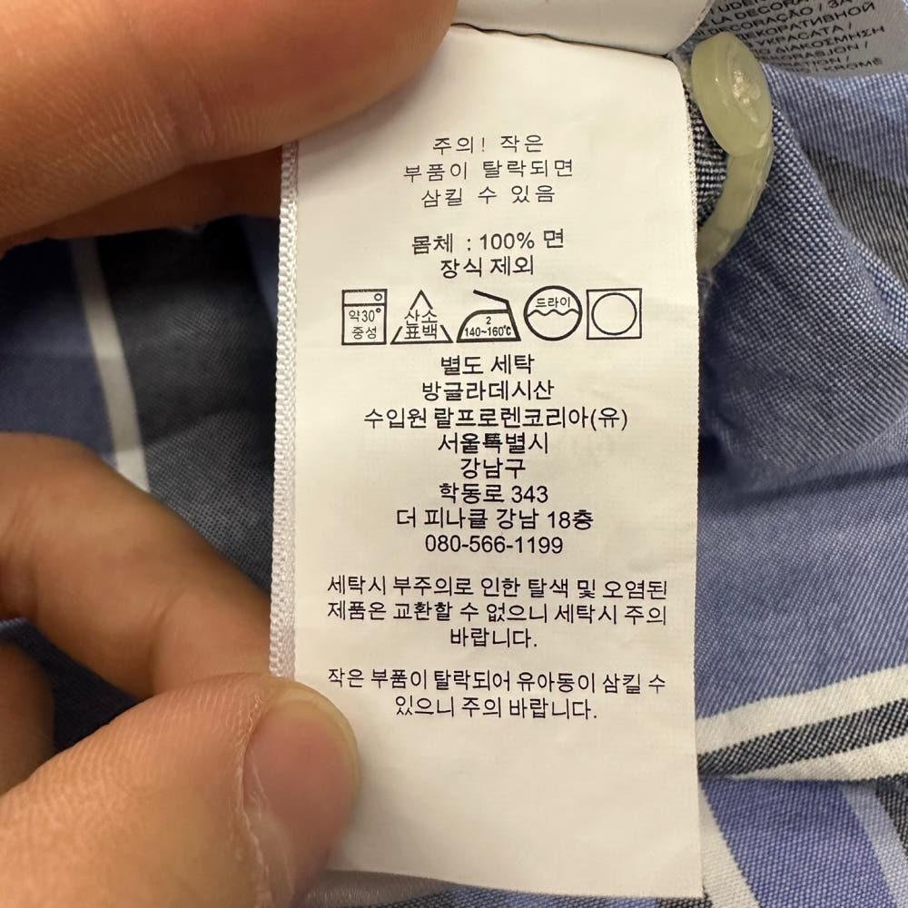 (중고) Polo 폴로랄프로렌 QR라벨 스카이블루 옥스포드 스트라이프 셔츠 6