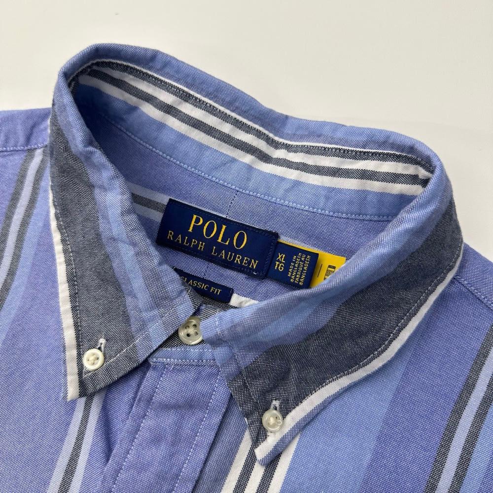 (중고) Polo 폴로랄프로렌 QR라벨 스카이블루 옥스포드 스트라이프 셔츠 5