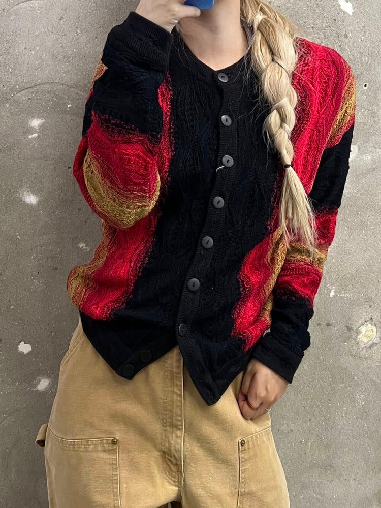 (중고) Coogi 쿠지 레드 블랙 케이블 니트 가디건 10