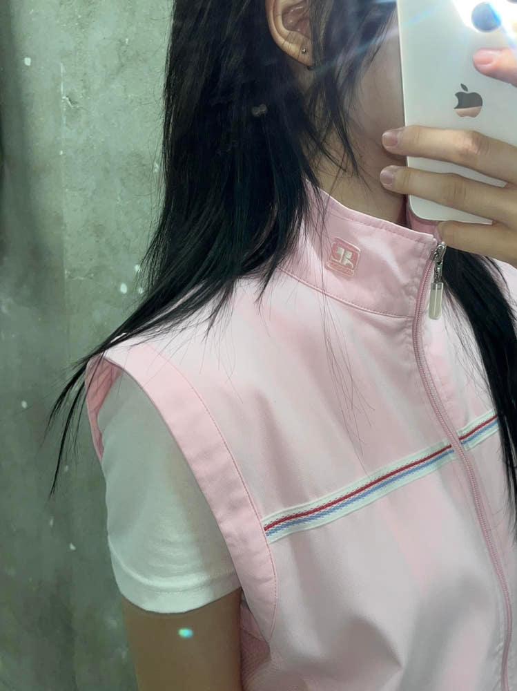 (중고) Courreges 꾸레쥬 베이비핑크 베스트 집업 4