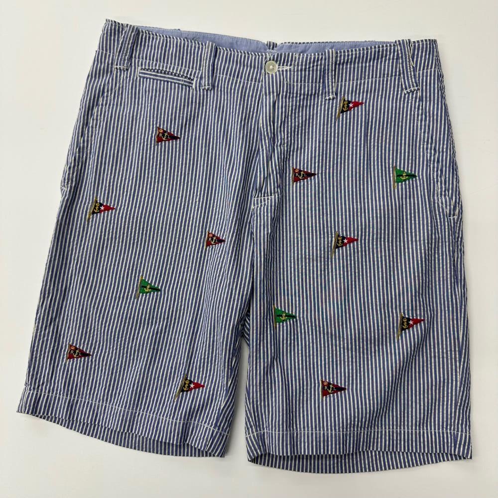 (중고) Polo 폴로랄프로렌 신형라벨 엠브로이드 시어서커 하프 팬츠 4