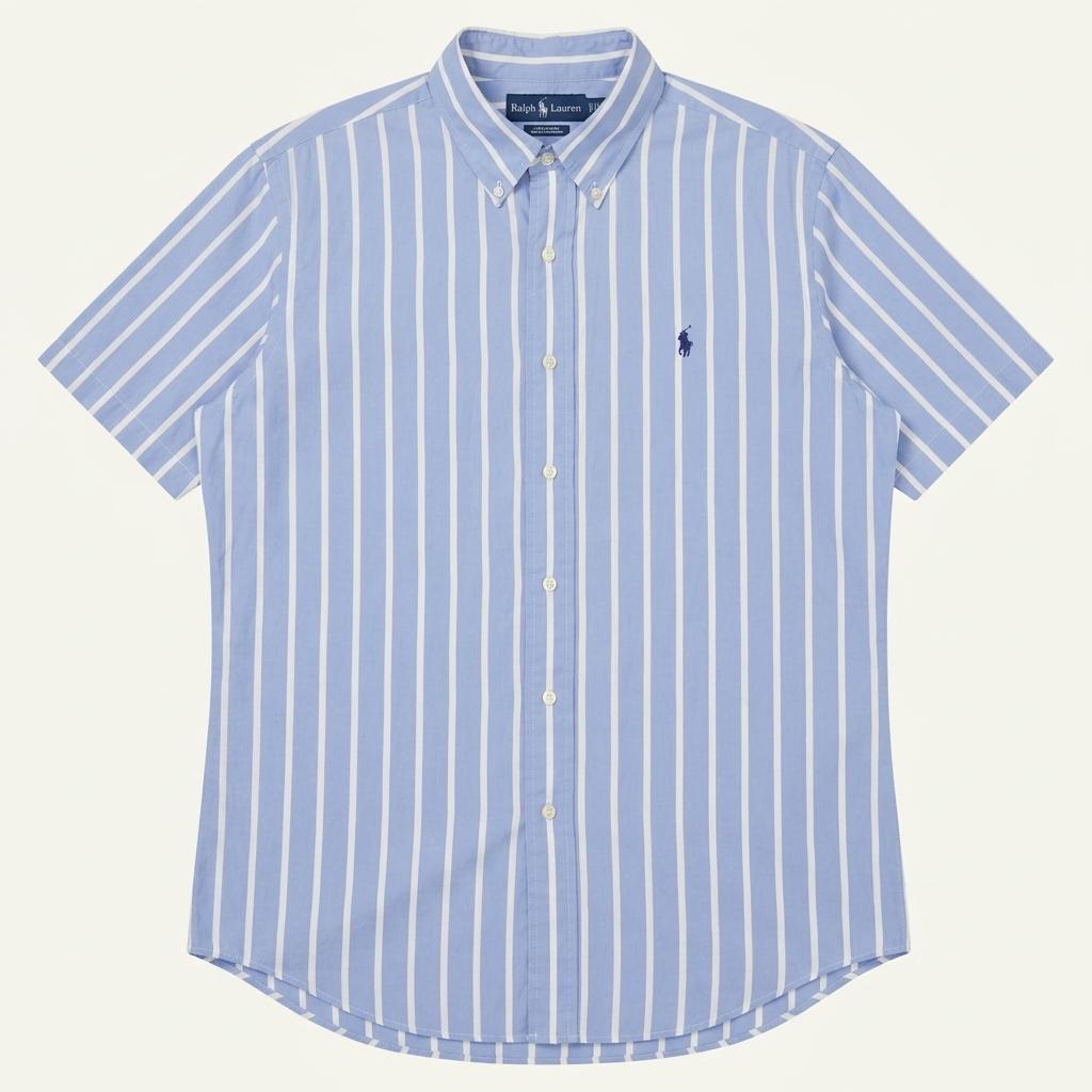 (중고) Polo 폴로랄프로렌 코튼 스카이블루 스트라이프 하프 셔츠 1