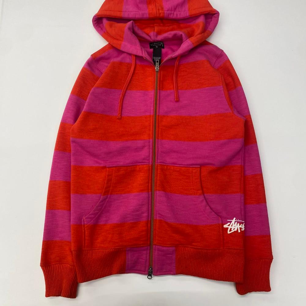 (중고)STUSSY 스투시 핑크 오렌지 스트라이프 후드 집업 3