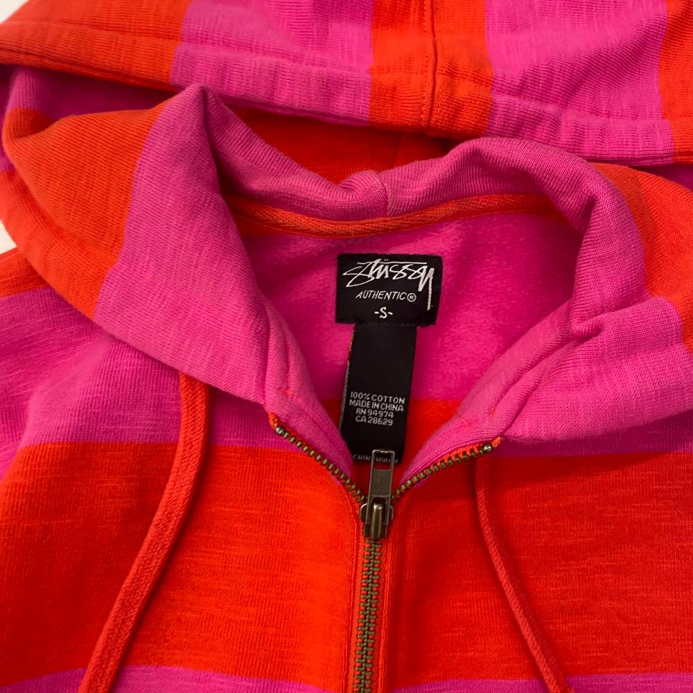 (중고)STUSSY 스투시 핑크 오렌지 스트라이프 후드 집업 5