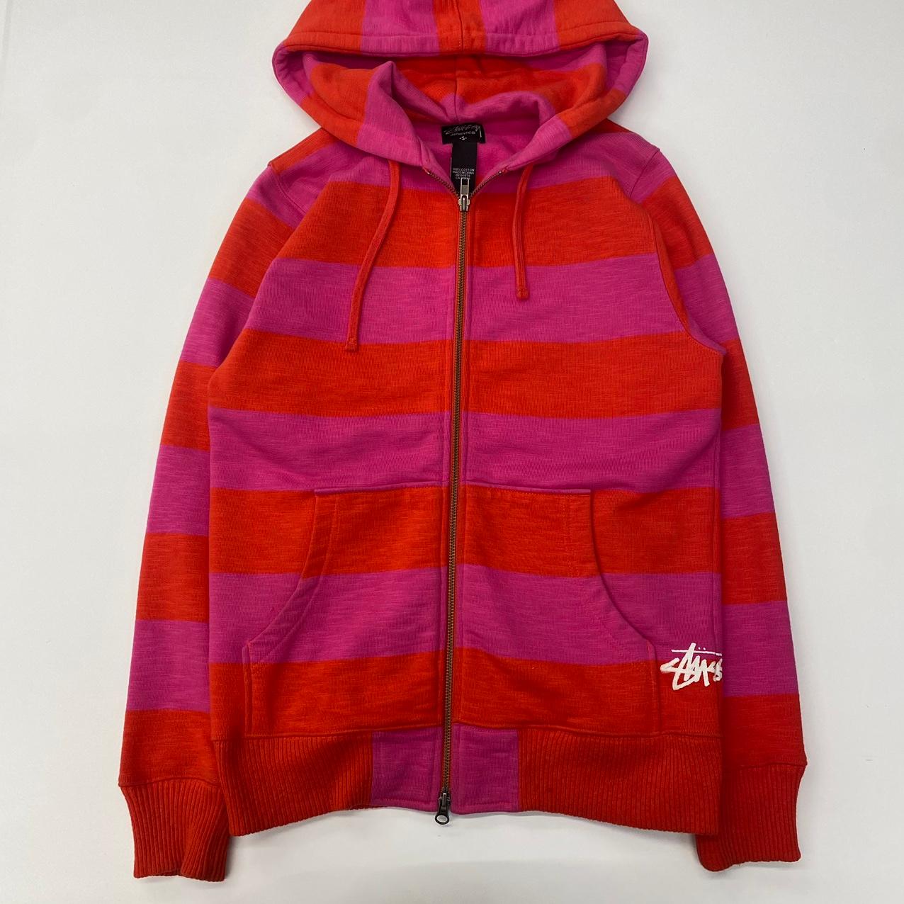(중고)STUSSY 스투시 핑크 오렌지 스트라이프 후드 집업 2