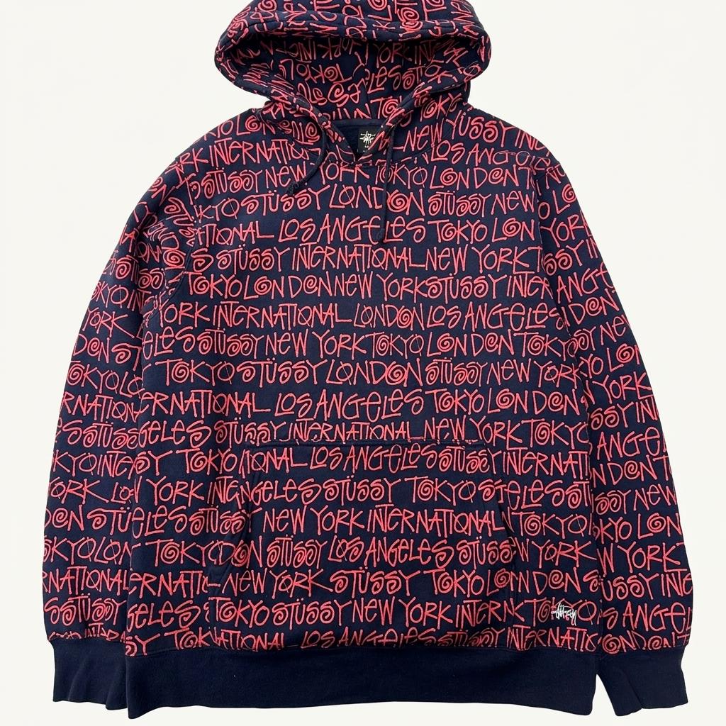 (중고) STUSSY 스투시 2000‘s 스펠 로고 패턴 후드티 1