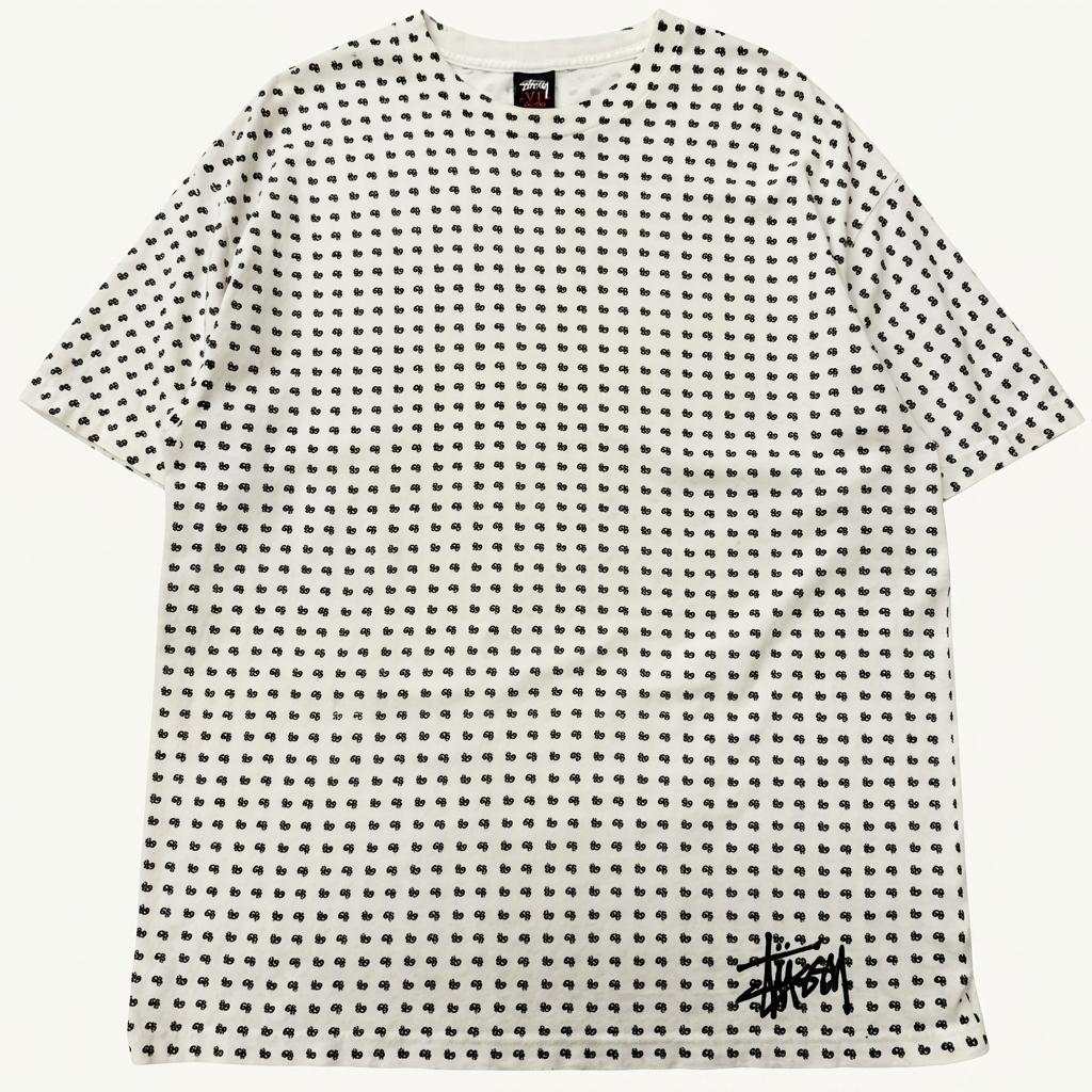 STUSSY 스투시 90‘s 스탁로고 패턴 화이트 하프티 1