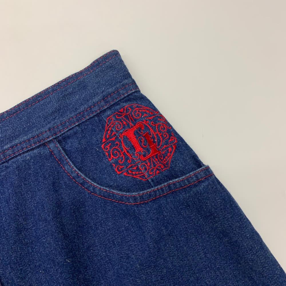 (중고)Fendi 펜디 90‘s 데님 레드 패치 절개 롱 스커트 4