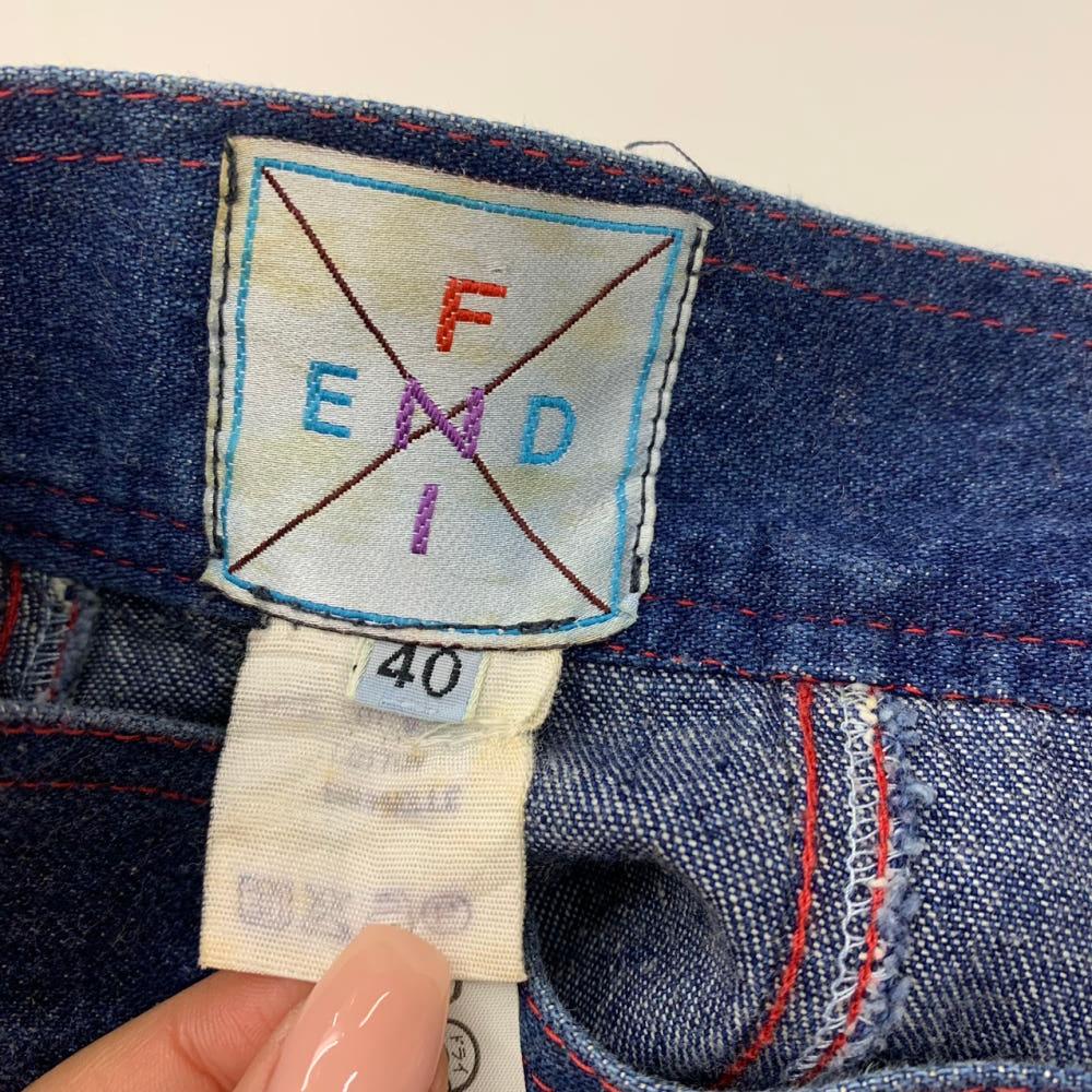 (중고)Fendi 펜디 90‘s 데님 레드 패치 절개 롱 스커트 9