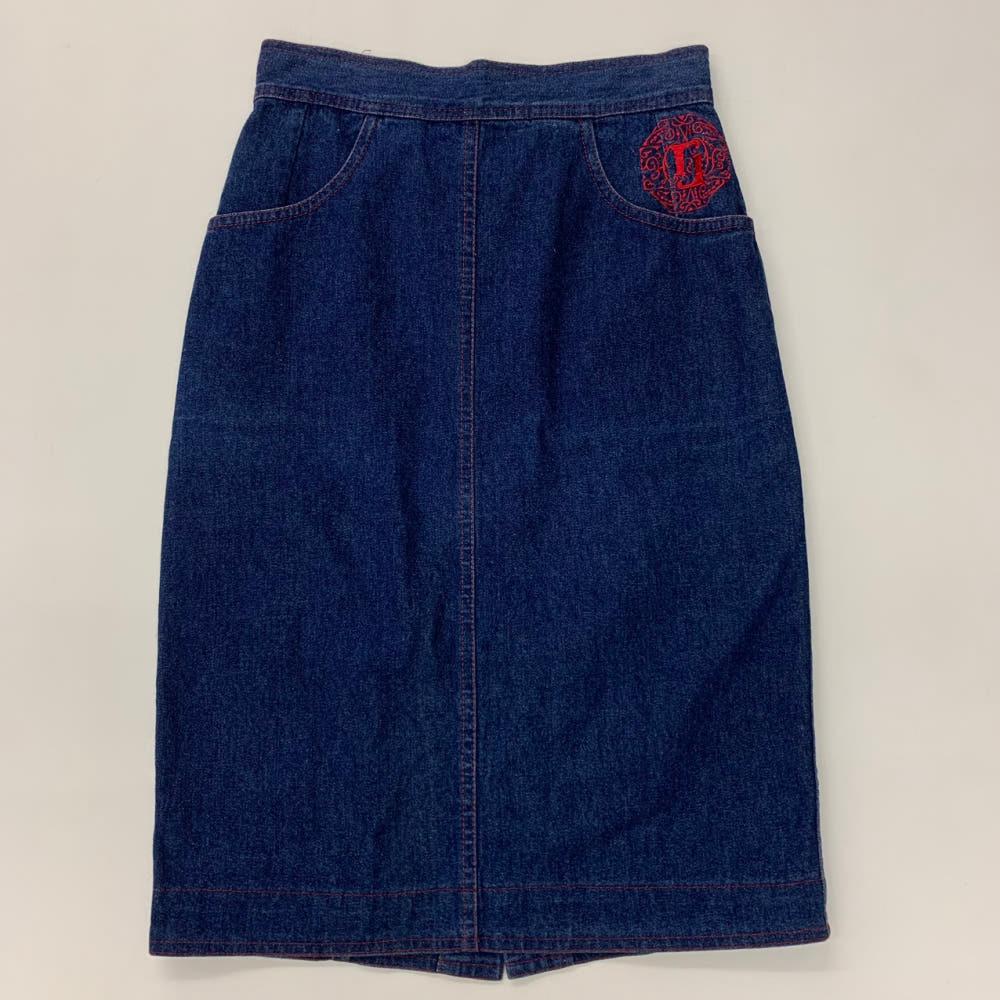 (중고)Fendi 펜디 90‘s 데님 레드 패치 절개 롱 스커트 3