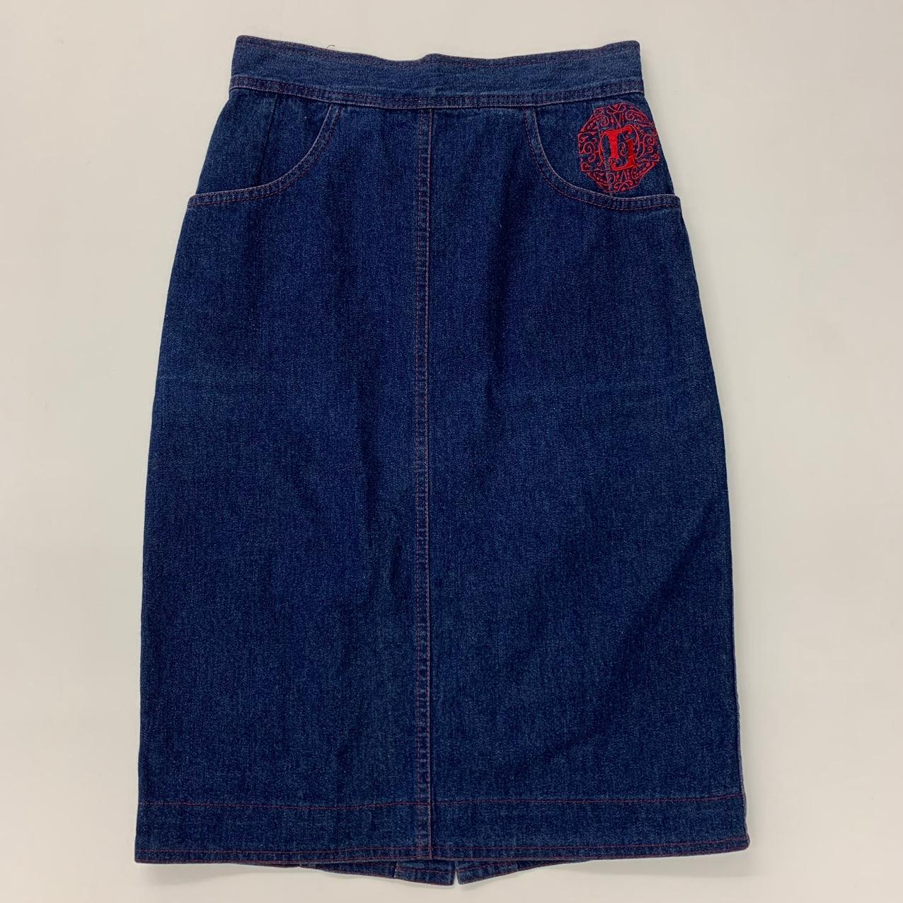 (중고)Fendi 펜디 90‘s 데님 레드 패치 절개 롱 스커트 2