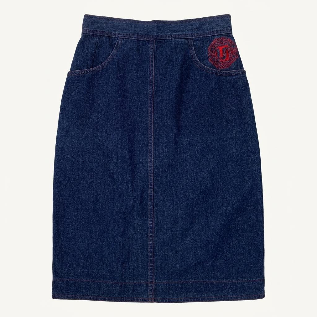 (중고)Fendi 펜디 90‘s 데님 레드 패치 절개 롱 스커트 1