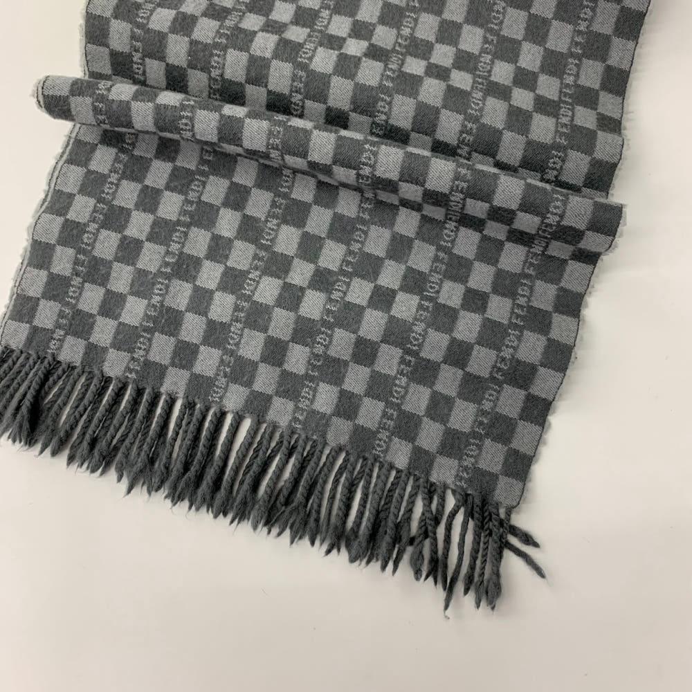 (중고)Fendi 펜디 그레이 체크 로고 머플러 6