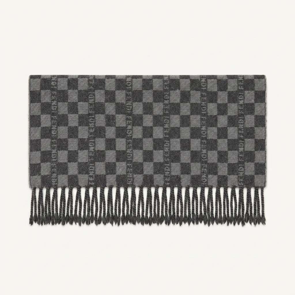 (중고)Fendi 펜디 그레이 체크 로고 머플러 1