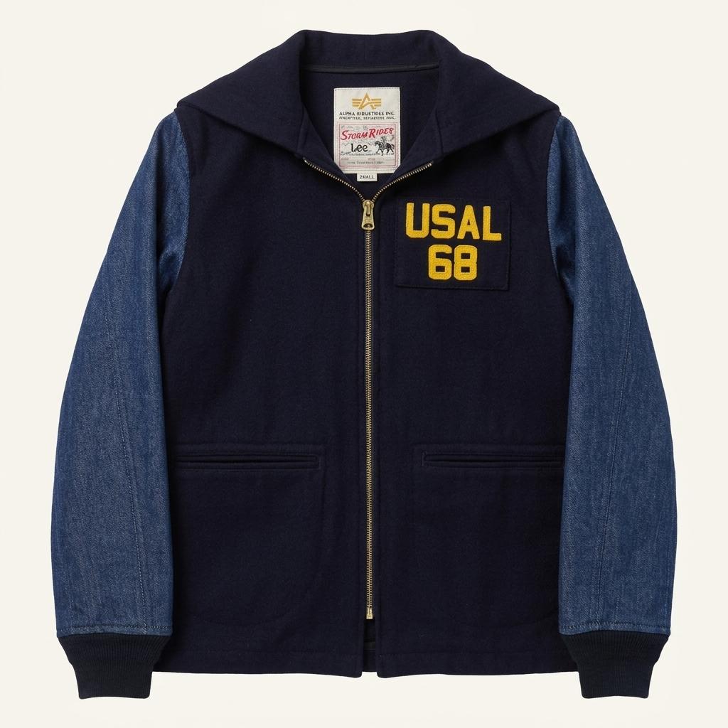 (중고)Levi’s 리바이스 x 알파인더 스트리 바시티 USAL 데님 배색 지퍼 후드집업 1