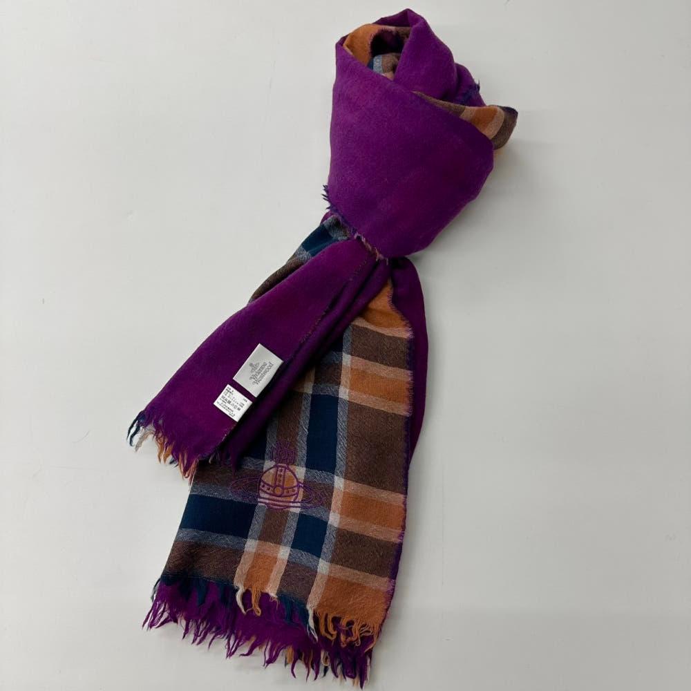 (중고) Vivienne Westwood 비비안웨스트우드 타탄체크 로고 머플러 7