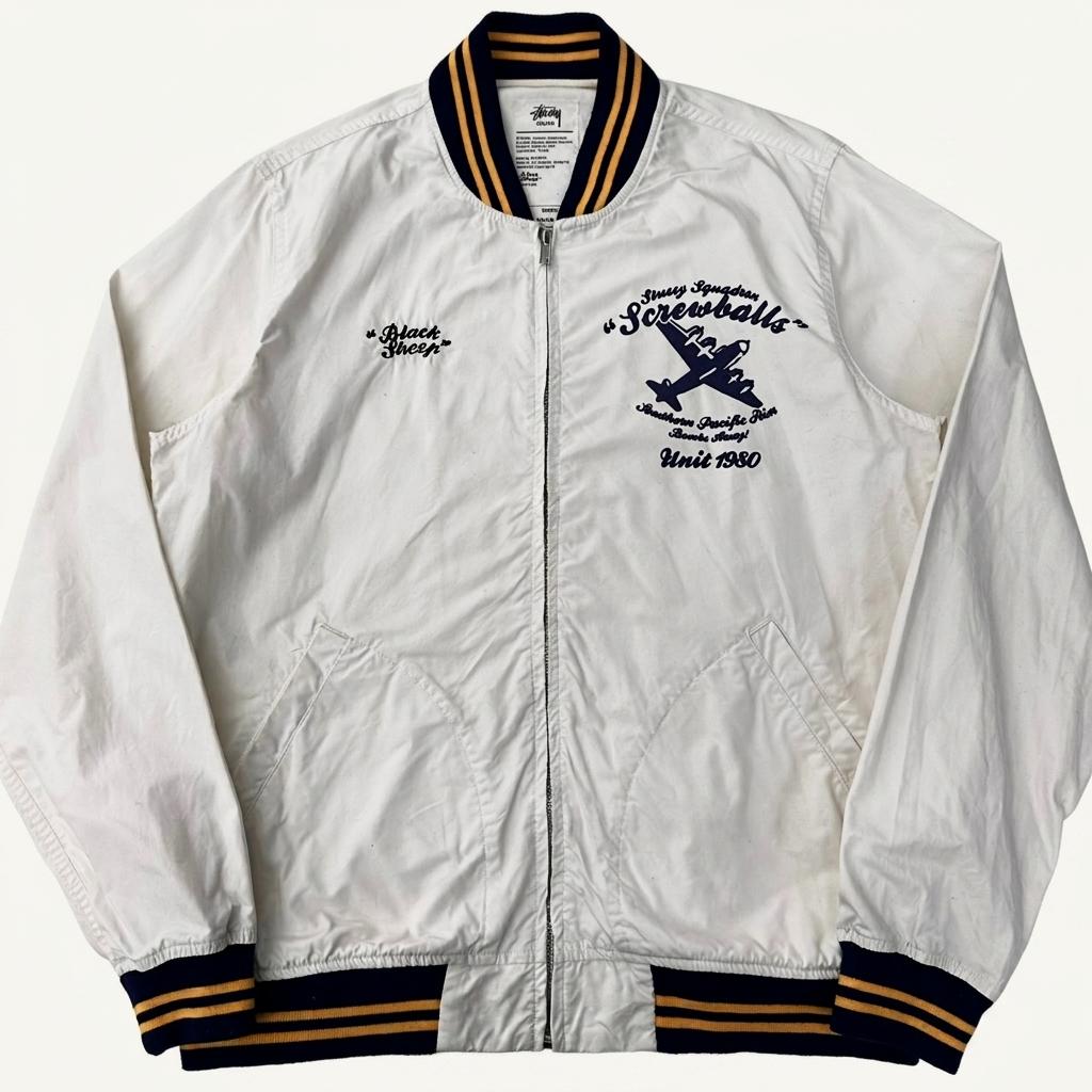 (중고)  STUSSY 스투시 x 블랙 쉽 코튼 바시티 자켓 1