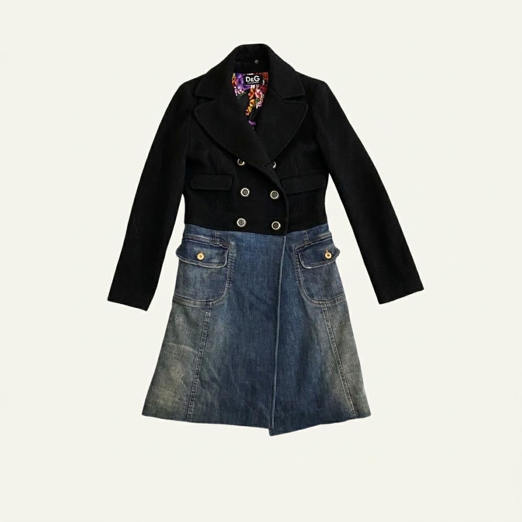 D&G 돌체앤가바나 블랙앤데님 더블 브레스트 울 코트 1