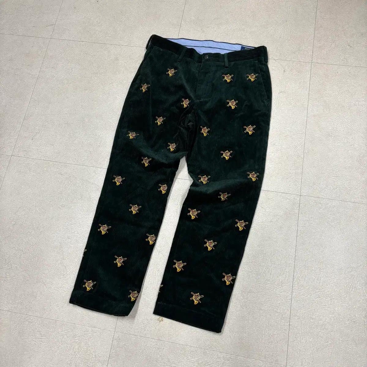 폴로 랄프로렌 그린 코듀로이 폭스 패턴 팬츠 2