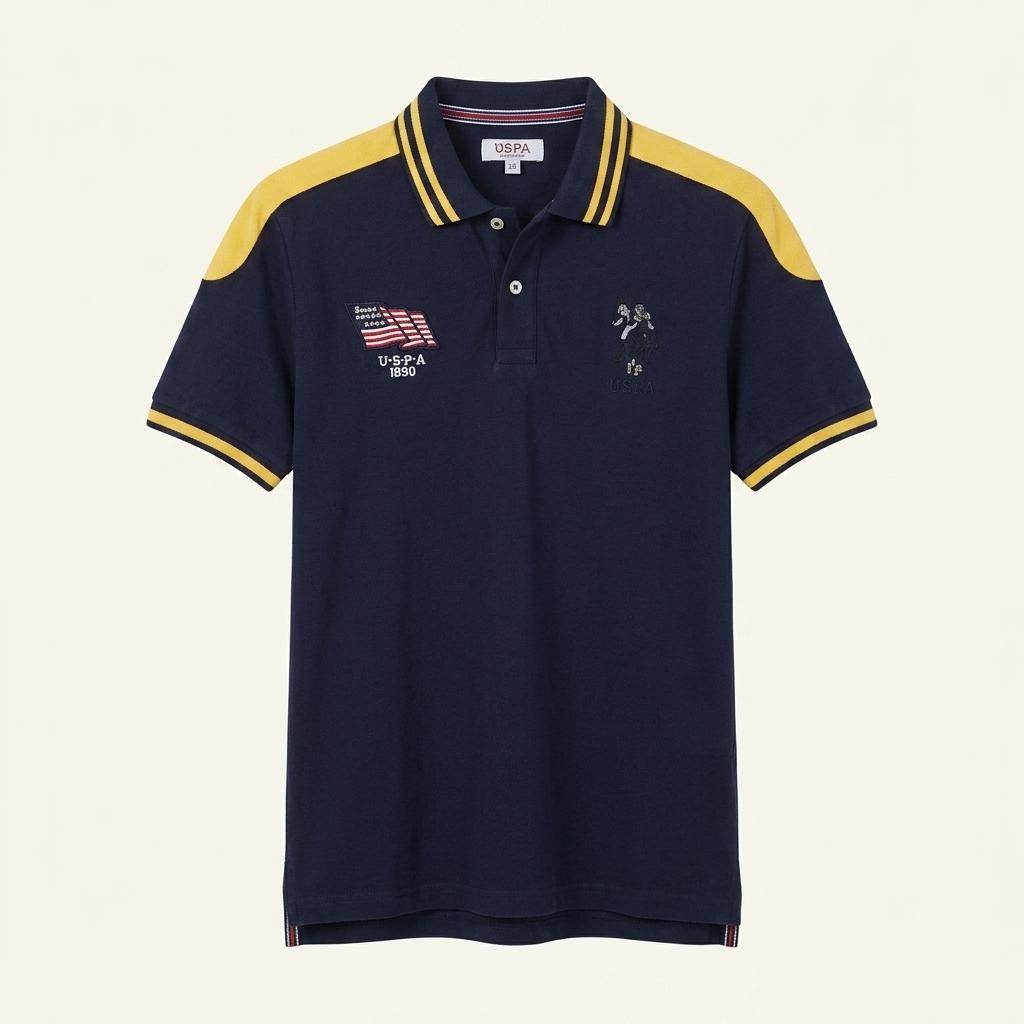 여0003806 USPA 배색 카라 반팔 티셔츠 네이비 1