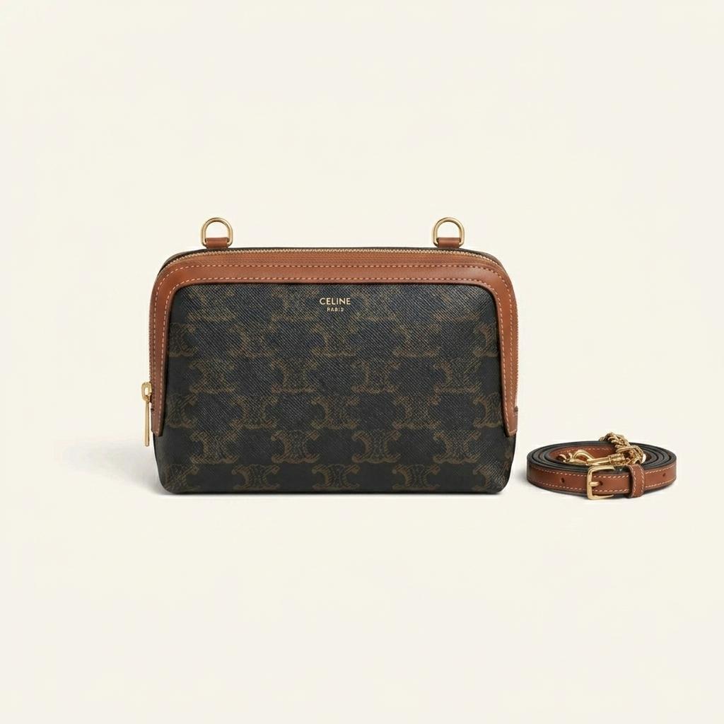 [정품 / 풀구성] 셀린느 트리옹프 캔버스 & 램스킨 체인 클러치 백