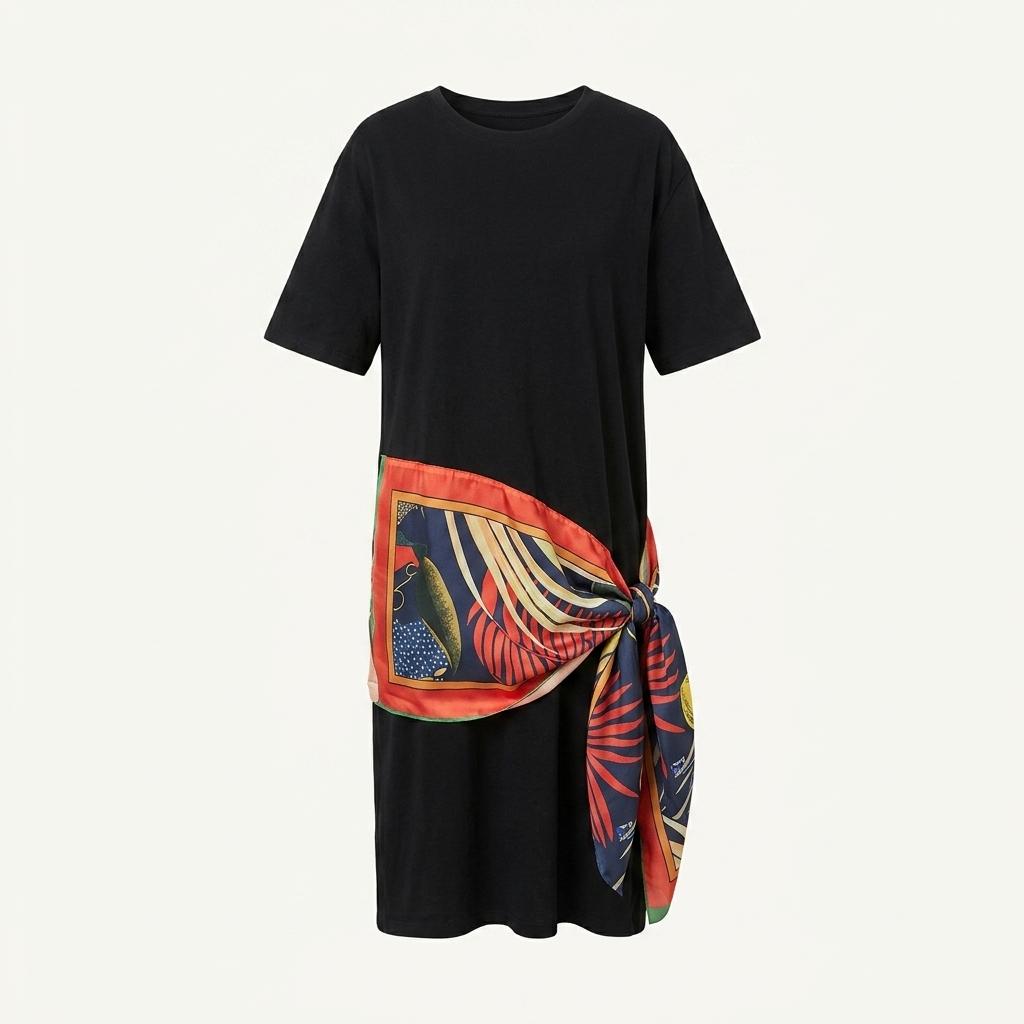 자라(Zara) 블랙 미디 원피스 스카프 디테일 1