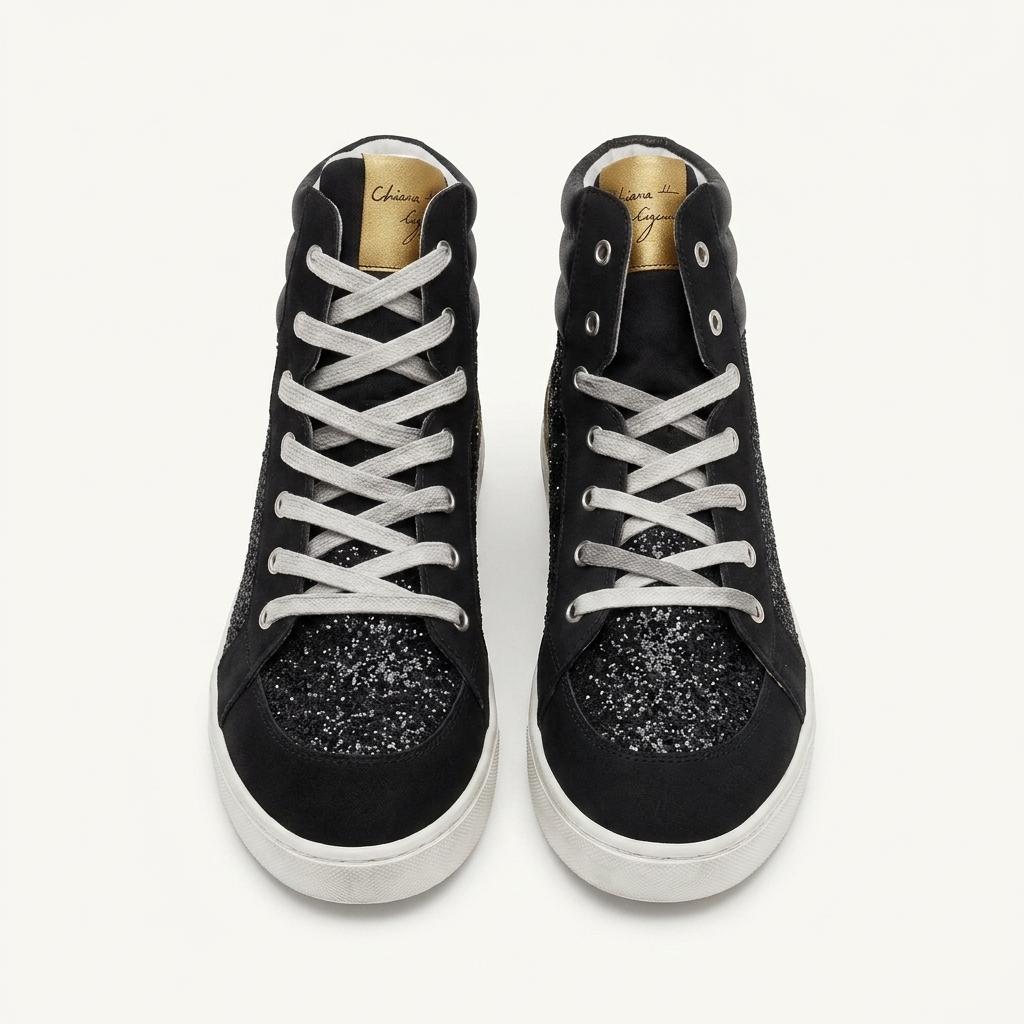 Chiara Ferragni 블랙 글리터 하이탑 스니커즈 1