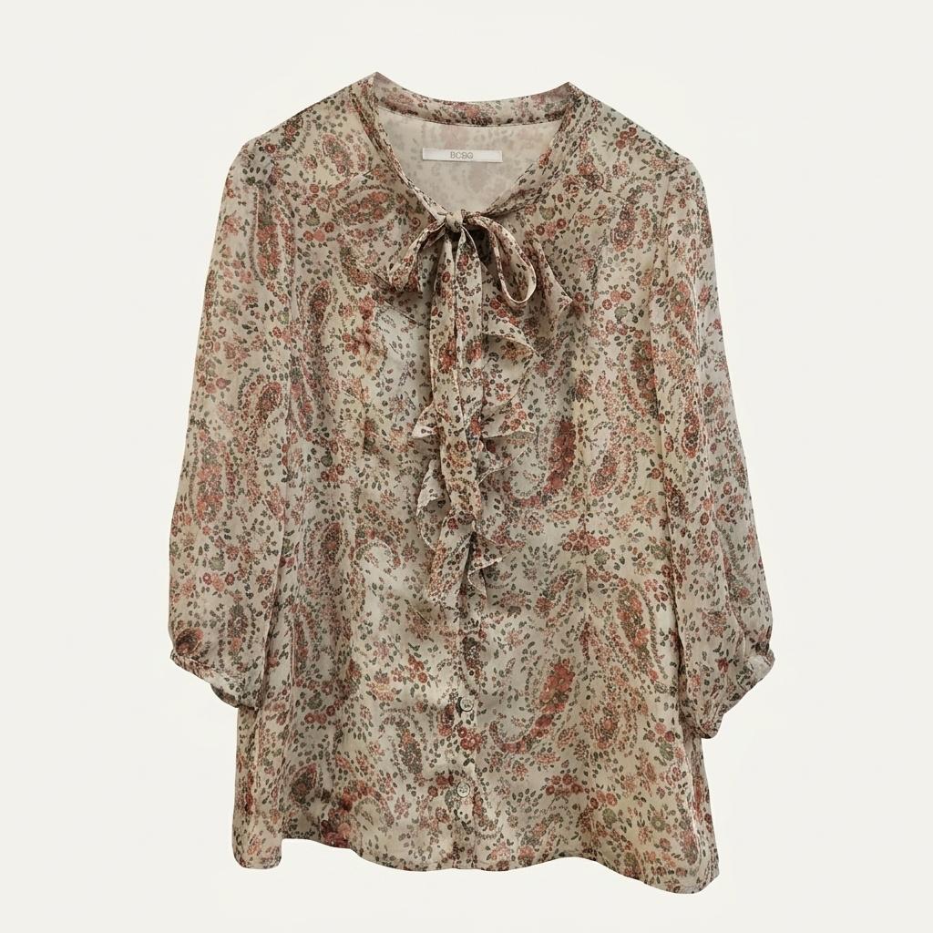 Bcbg 프릴넥리본 페이즐리 블라우스 1