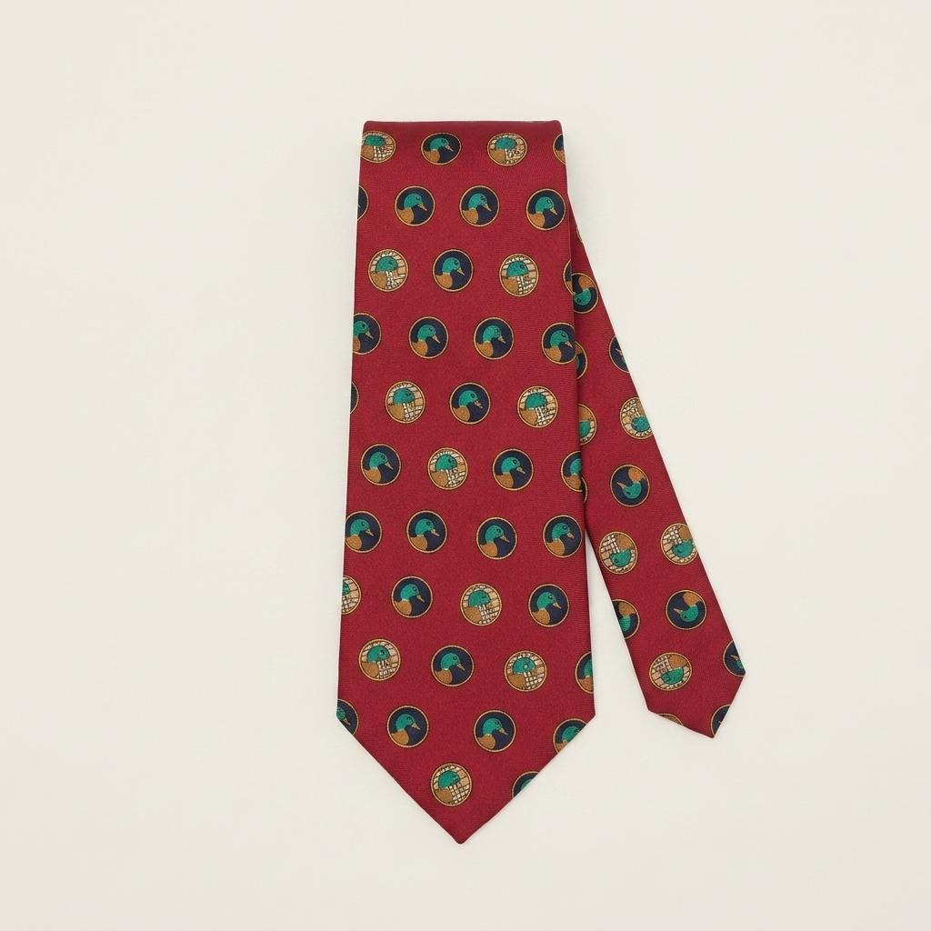 버버리 레드 천둥오리 체크 패턴 넥타이 9.5cm A~B등급 E1255 1