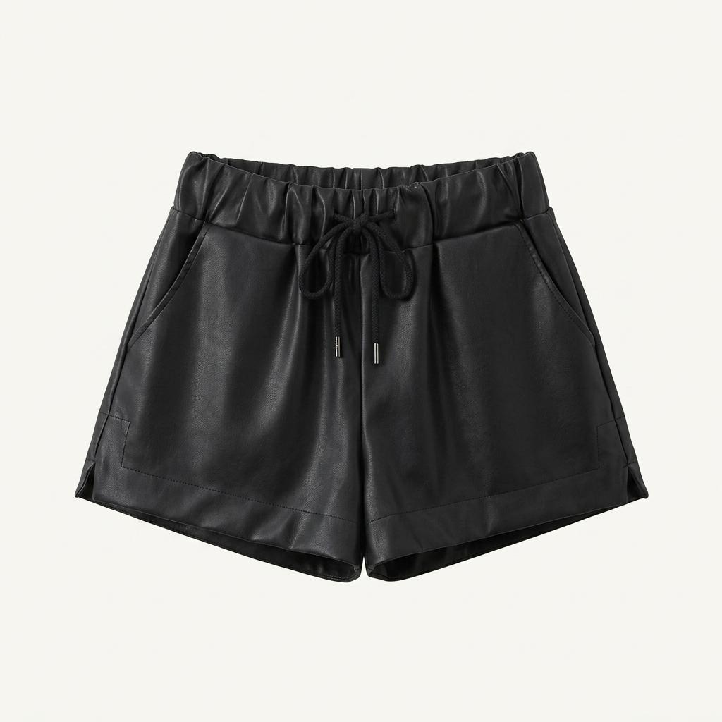 빈(Been) 레더 밴딩 스트링 반바지 블랙