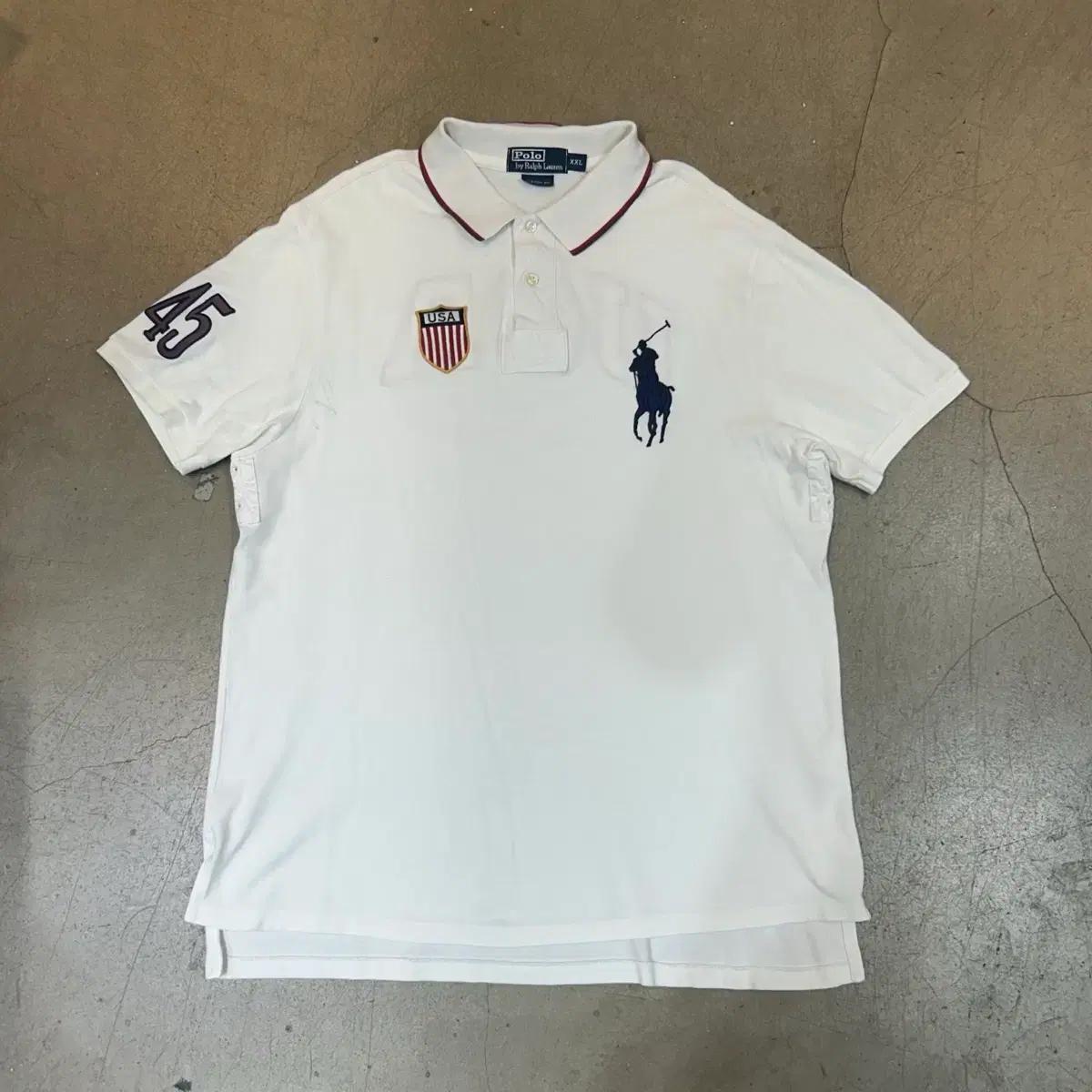 XXL 폴로랄프로렌 USA 빅포니 화이트 카라 반팔티 3