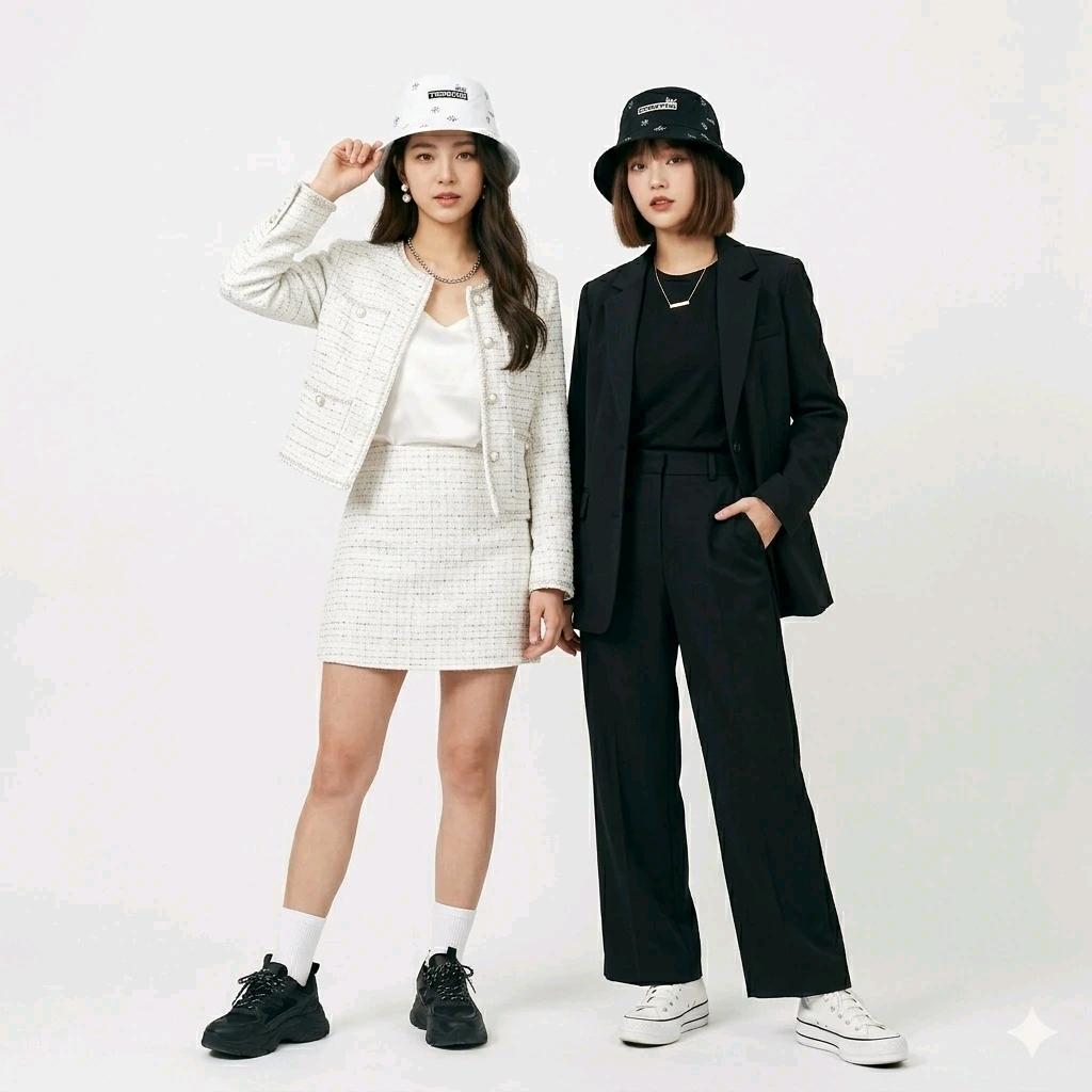 화이트 블랙 버킷햇 1+1 두 개 한 세트 4