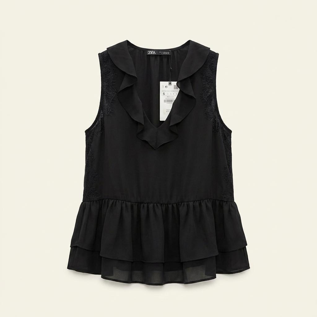 (새상품) ZARA 블랙 프릴 레이스 민소매 블라우스 S 1