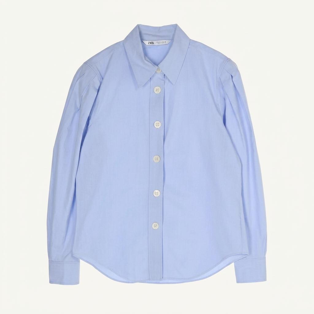 ZARA 자라 베이직 코튼 블렌드 셔츠 블루 1