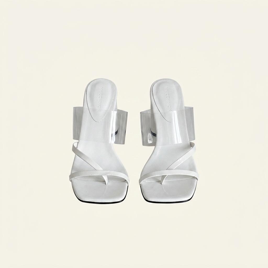 #세일 9132 원형청키굽 8cm 사선투명 스틸레토 250 화이트 1