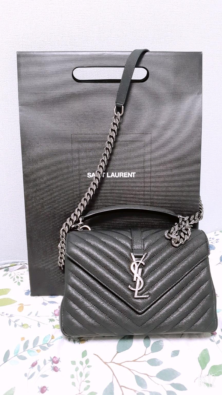 생로랑 컬리지 퀼팅 가죽 미디엄 숄더백 블랙 2