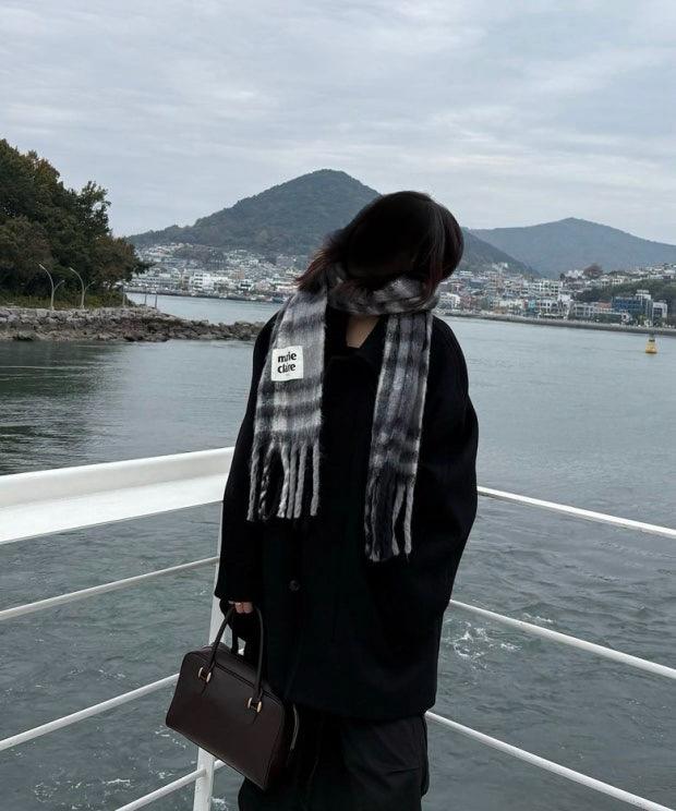 마리끌레르 체크 로고 머플러 블랙 새상품 3