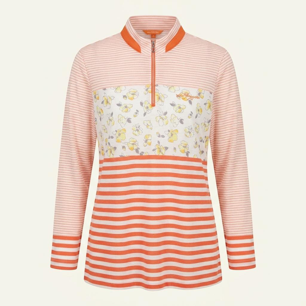 여0003997 올포유 패턴 스트라이프 하프집업 긴팔 티셔츠 1