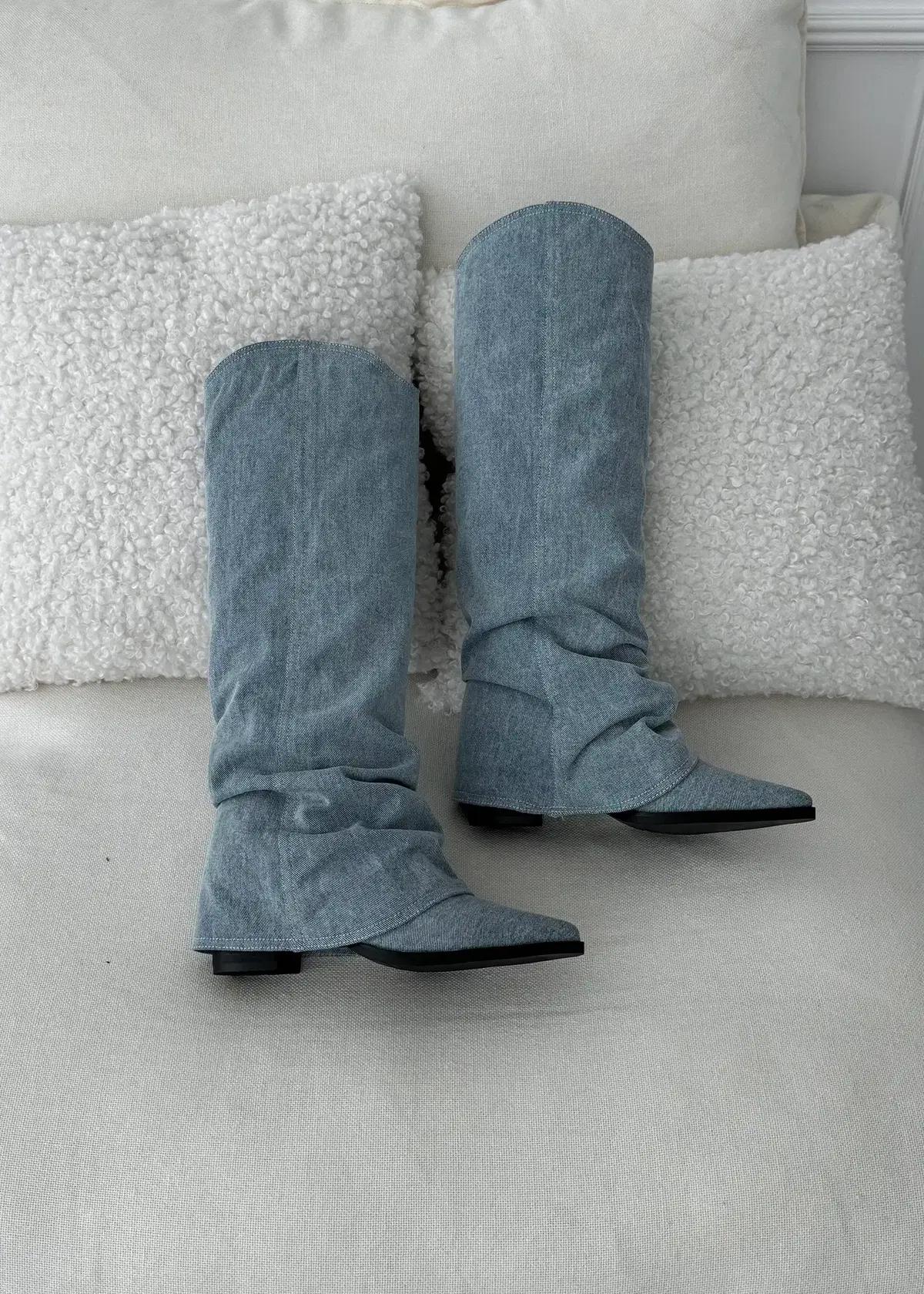 #세일 370 웨스턴 7cm 폴드오버 롱부츠 245 블루-새상품 2