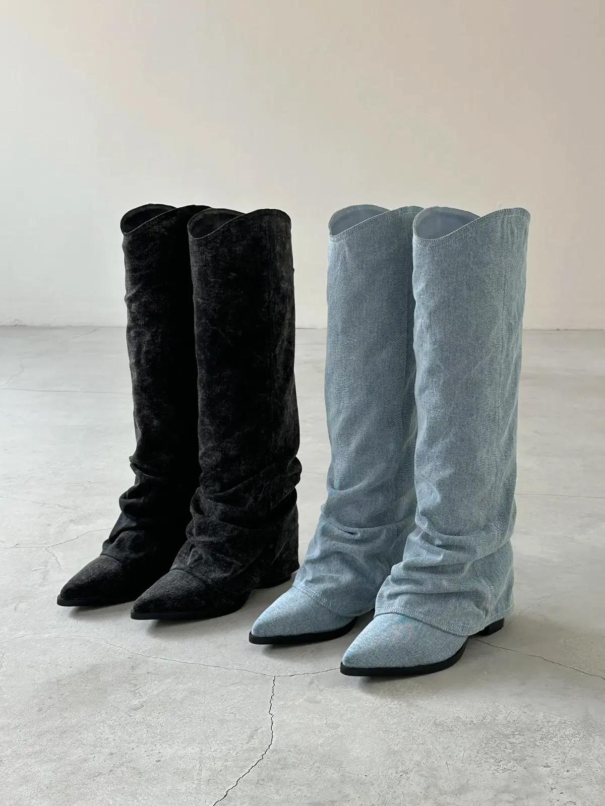 #세일 370 웨스턴 7cm 폴드오버 롱부츠 225 블랙-새상품 2