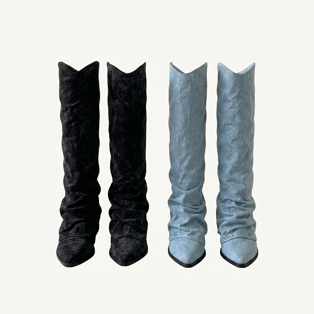 #세일 370 웨스턴 7cm 폴드오버 롱부츠 225 블랙-새상품 1