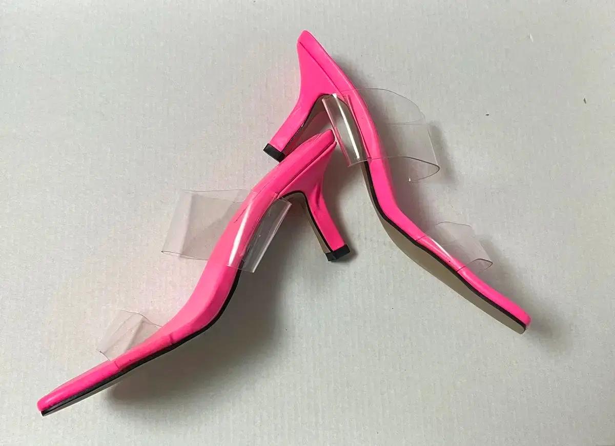 #772 스퀘어토 8cm PVC 스틸레토 샌들 230 핑크 9