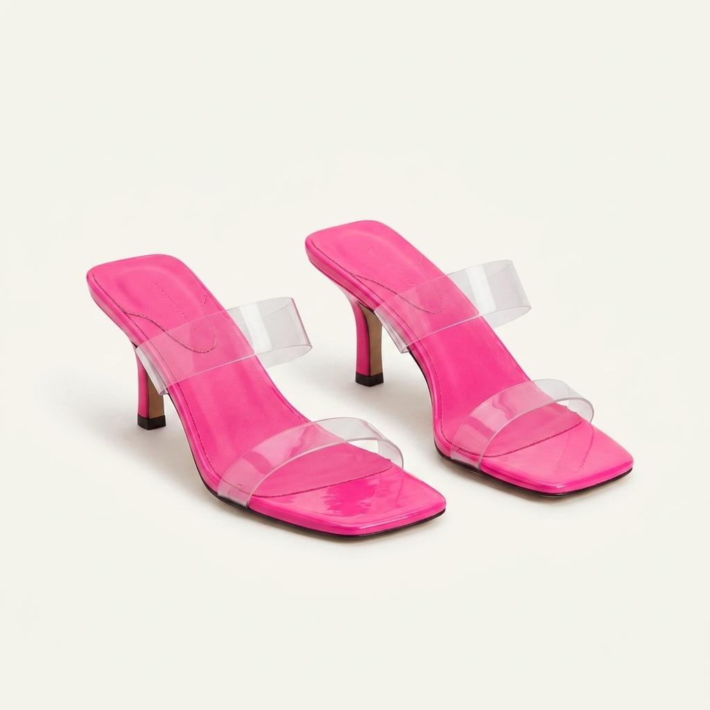 #772 스퀘어토 8cm PVC 스틸레토 샌들 230 핑크 1