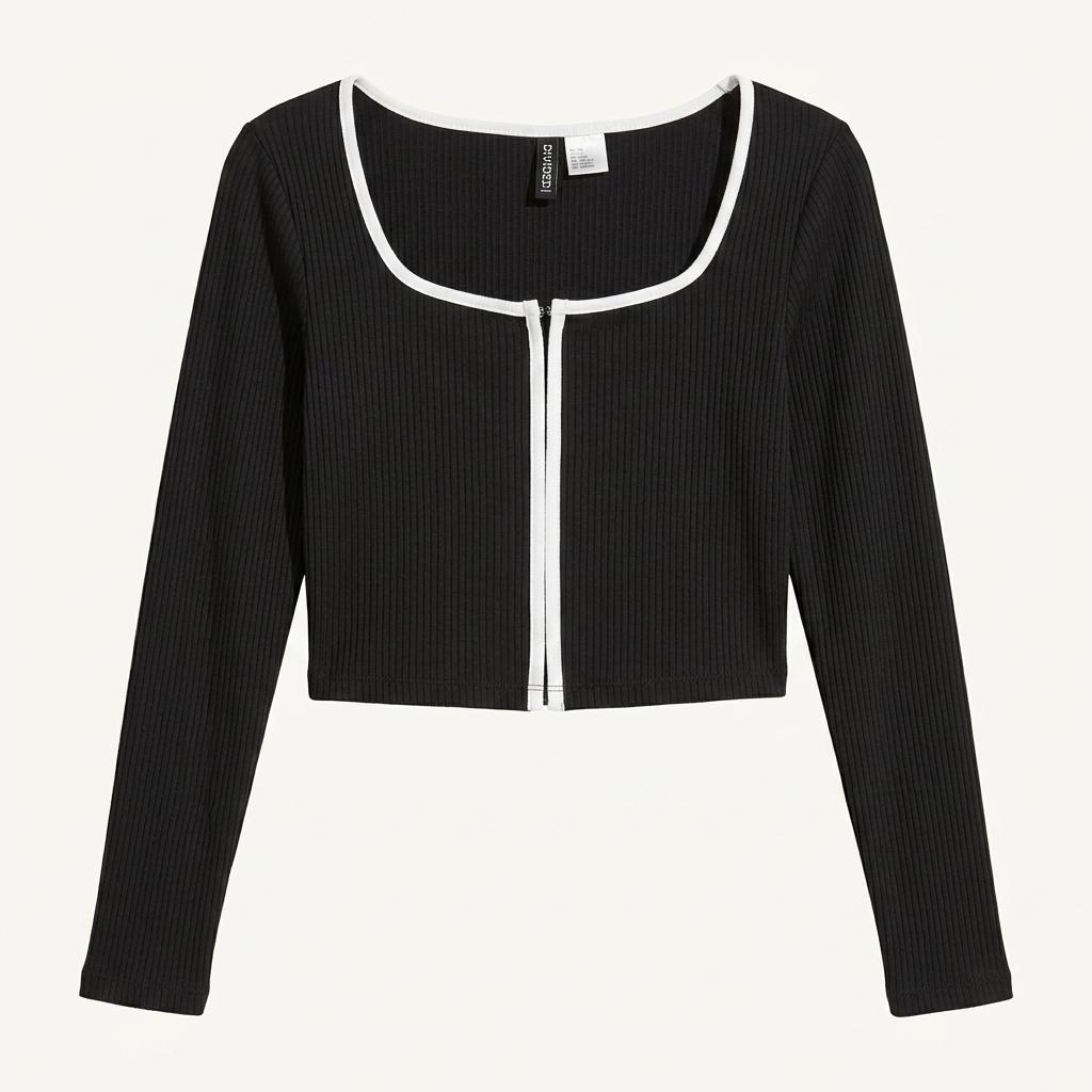 H&M Divided 배색 라인 골지 크롭 긴팔 티셔츠 1